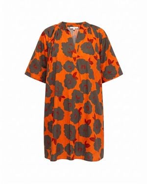 Tantra Spain Sl Short Floral-Print Dress With Puff Sleeves And A V-Neck - Orange