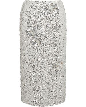 Sour Figs Floral Embellished Sequin Skirt - Grey