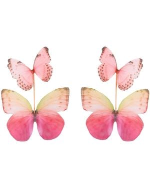 Oana Savu Blush Rose Silk Butterfly Earrings Layered Butterfly Dangle Ear Wires - Pink