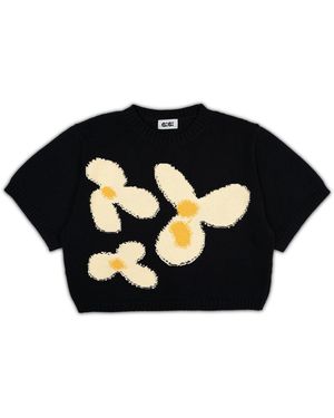 Gigi Knitwear Flower Cotton Knit T-Shirt - Black