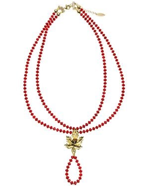 Farra Bamboo Corals With Maple Leaf Pendant Necklace - Brown