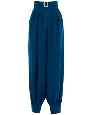 Julia Allert Belted High-Waist Balloon-Leg Trousers - Blue