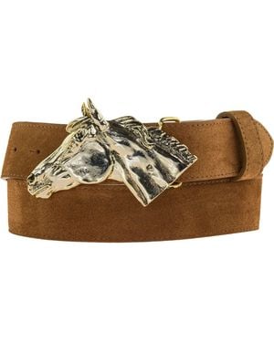Peachy Belts Ltd Horse Head Belt Buckle On Chestnut Suede Leather Belt - Brown