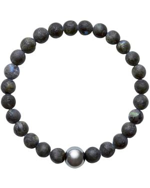 Ora Pearls Aro Men's Tahitian Pearl & Larvikite Bracelet - Black
