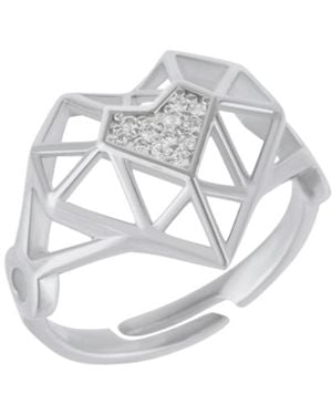 Spero London Geometric Heart Adjustable Ring - White