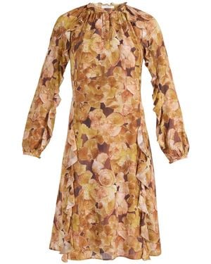 Santorelli Neutrals Jayda Long Sleeve Ruffle Dress - Brown