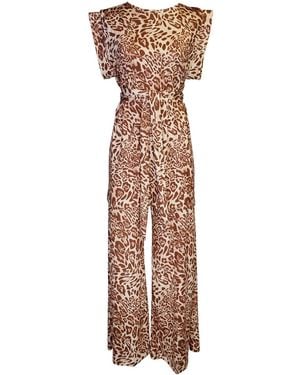Jennafer Grace Neutrals Champagne Feline Tunic & Palazzo Set - Brown