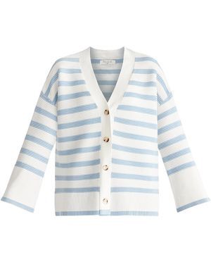 Paisie Striped Ribbed Cardigan - Blue