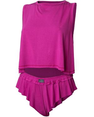 Loreen Label Crop Top & Cute Wavy Shorts - Purple