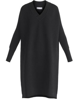 Paisie V-Neck Ribbed Jumper Dress - Black
