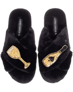 Laines London Classic Laines Slippers With Ace Of Champagne Brooches - Blue