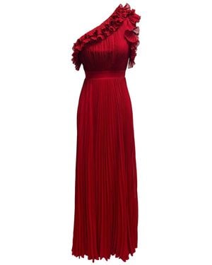 Dress the Population Vida Garnet One Shoulder Ruffle Neckline Gown - Red