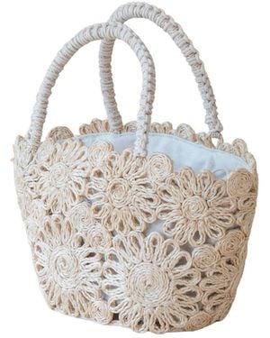 LIKHÂ Neutrals Handwoven Abaca Small Tote Bag – Flower Weave - Metallic