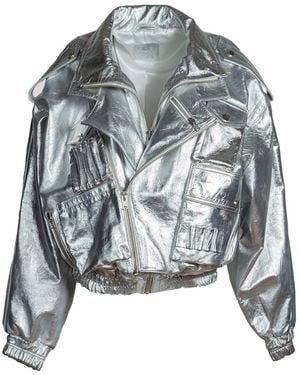 Zasta Studio Galaxy Bomber Leather Jacket - Gray