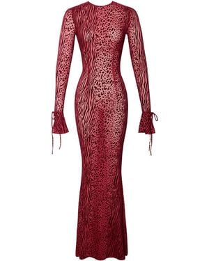 Miss Circle New York Waylynn Burnout Velvet Detail Mesh Backless Maxi Dress - Red