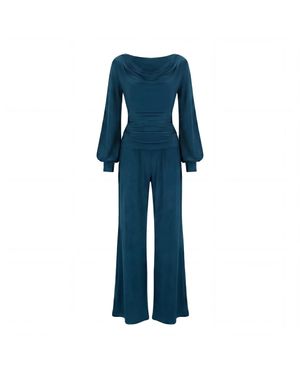 Atom Label Indium Jumpsuit With Bell Sleeve - Blue