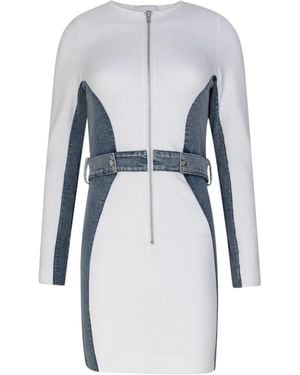 Circular Path Panel Denim Bodycon Dress - Blue