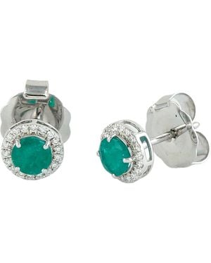 Artisan 14K Emerald Diamond Solitaire Halo Earrings - Blue