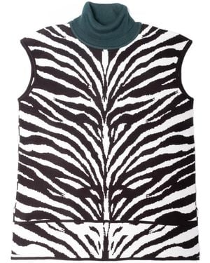 Peraluna Zebra Sleeveless Turtle Neck Knit Blouse - Black