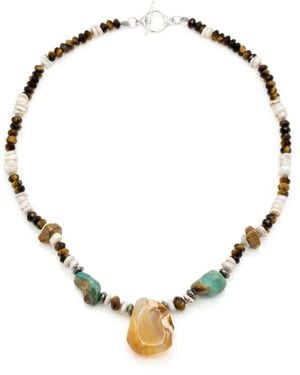 Jaredjamin Badlands Tiger's Eye & Agate Pendant Necklace - Metallic