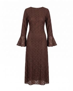Tantra Spain Sl Long Lace Dress With Long Sleeves, Ruffled Cuffs, And Tie Closure - Brown