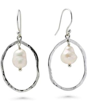 Isla Silver Large Pearl Hoop Earrings - Metallic