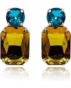 Michael Nash Jewelry Adelle Topaz Crystal Ocatgon And Aqua Round Stone Drop Earrings - Orange