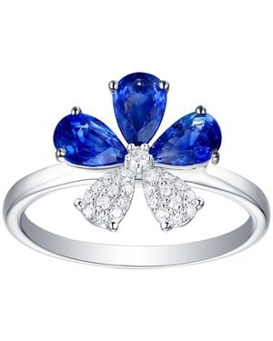 Artisan Sapphire Gemstone & Diamond Floral Ring - Blue
