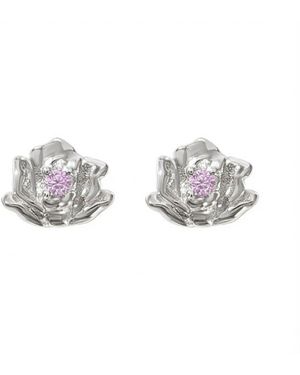 Sophelia Alexandrite June Birthstone Rose Birthflower Sterling Stud Earrings - Metallic