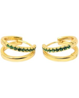 Harfi Emerald May Birthstone Double Hoop Small Huggie Plated Earrings - Yellow