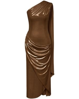 POST MERIDIEM Bronze Jersey Midi Dress With Train - Brown