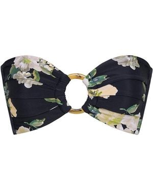 Montce Liz Floral Tori Ties Bandeau Bikini Top - Black