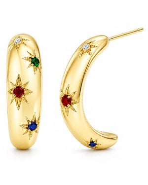 Unaloe Multicolor Starburst Hoop Earrings – Plated Sterling - Metallic