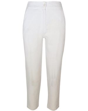 Haris Cotton Ribbed Back Waist Linen Tapered Pants - White