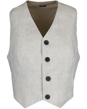 Jana Coshè Neutrals Open Back Linen Vest With Horn Buttons - Grey