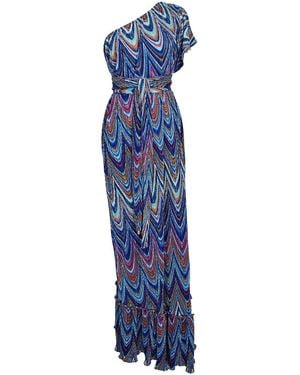 Jennafer Grace Hallucinogen Plume One Shoulder Maxi Dress - Blue