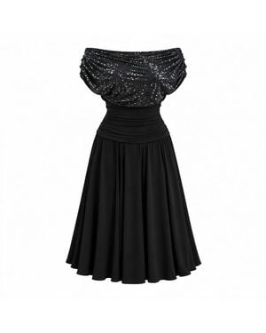 Atom Label Carbon Bardot Tea Regular Length Dress - Black