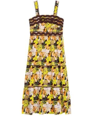 Niza Sleeveless Printed Maxi Dress With Belt - Yellow