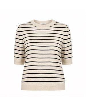 Nuvv Collection Neutrals Short Sleeve Striped Knit Top - White