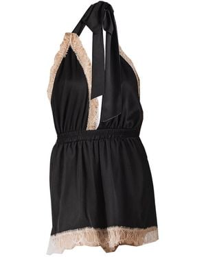 Noblesse Oblige Lace Trimmed Halter Neck Short Romper - Black