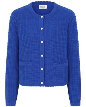 Loop Cashmere Crew Neck Cardigan - Blue