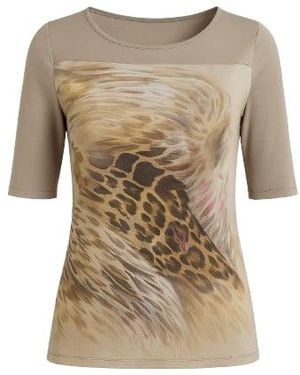 Conquista Animal Print & Solid Colour Top - Natural