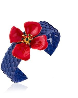 Milou Jewelry Hibiscus Flower Adjustable Leather Cuff Bracelet - Red