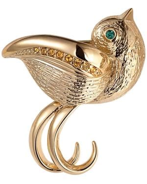 Grosse Emerald & Topaz Crystals Golden Bird Brooch, Series Trésor - Metallic