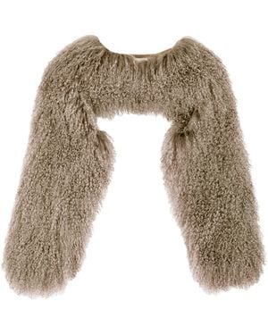 Shaded the Label Neutrals Lamorna Khaki Mongolian Shearling Multiway Micro Jacket - Brown