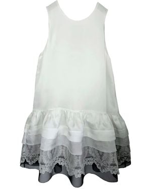 Langner Silk Satin & Organza Luxury Mini Dress With Lace - Gray
