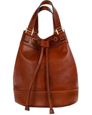 Time Resistance Tan Leather Bucket Bag For - Brown