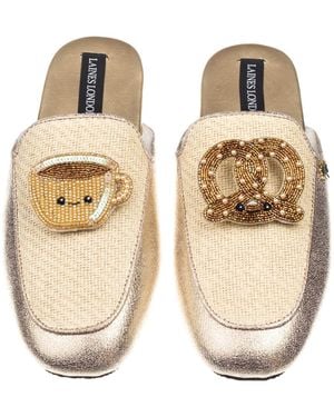 Laines London Neutrals Classic Mules With Laines Lovables Hot Chocolate & Pretzel Brooches - Metallic