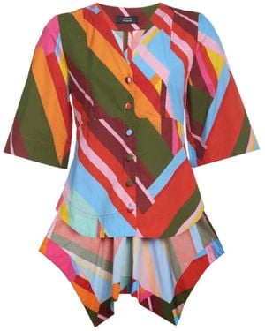 Terese Sydonna Geometric Print Handkerchief Hem Top - Red