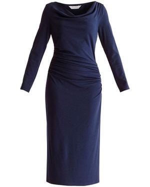 Paisie Ruched Jersey Dress With Draped Neck - Blue